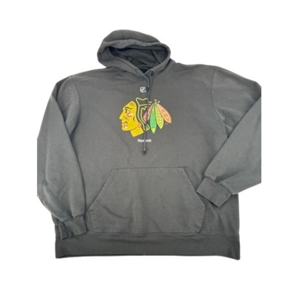 Reebok Chicago Blackhawks NHL Hoodie Mens XL Black Pullover Logo Sweatshirt
